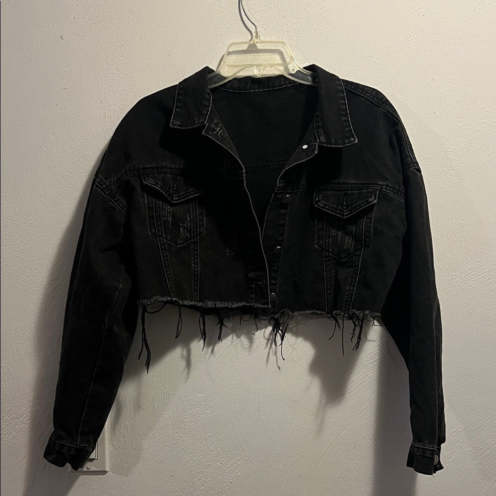 Black Cropped Denim Jacket women’s size large by SHEIN